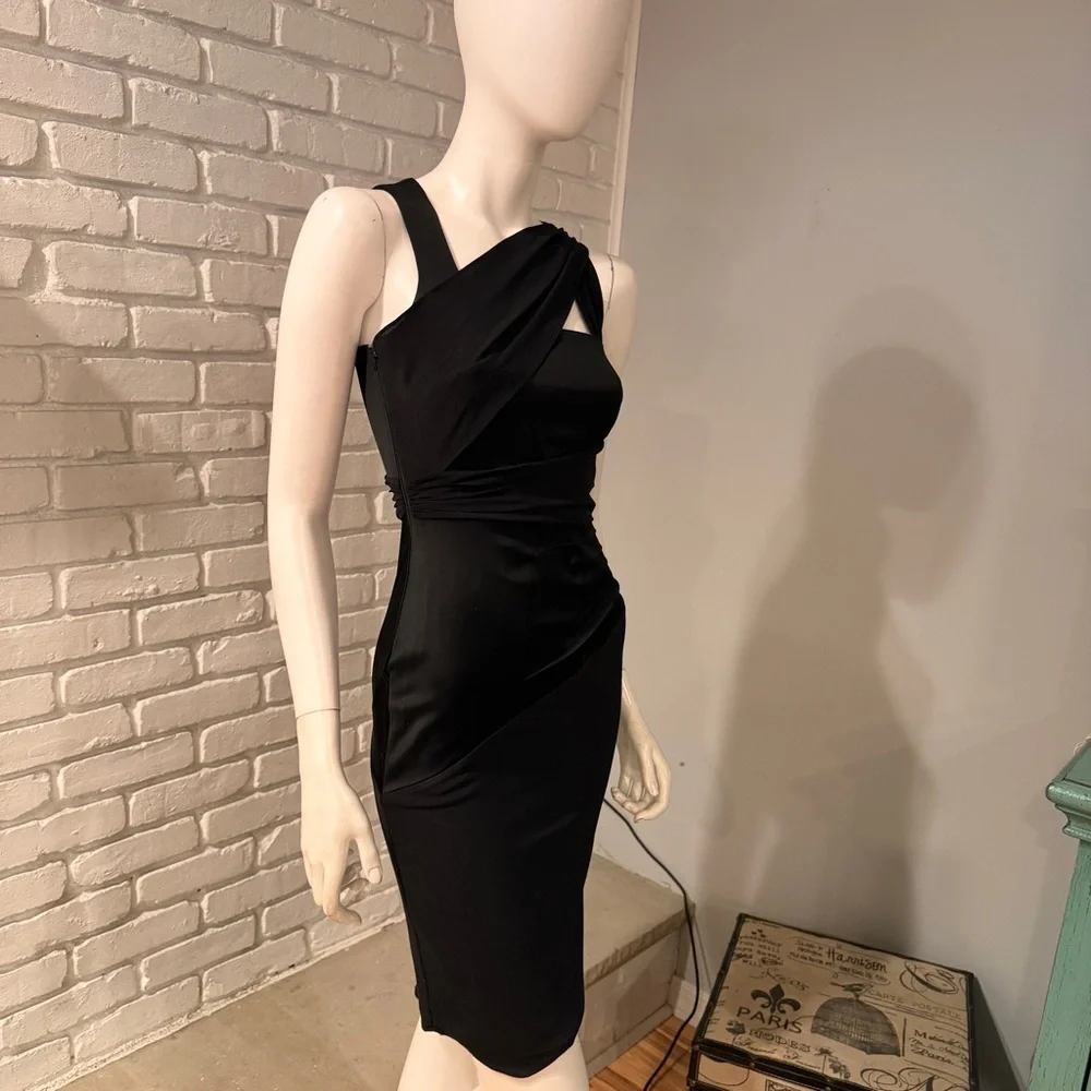 REISS Black Asymmetrical One Shoulder Cocktail Size 4 NWT Bodycon Luxe Evening